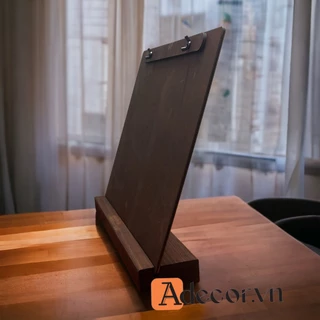 Bảng menu A3 gỗ để bàn bằng Plywood phủ veneer - đế gỗ Wenge ( Free khắc logo)