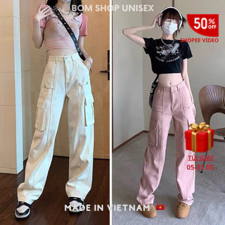 Quần Dài Kaki Ống Rộng Túi Hộp 07 Cạp Cao Nam Nữ Trendy BOM SHOP TH07