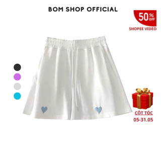 Quần Short Đùi Nữ BOM SHOP Dáng Ngắn Họa Tiết Tim Thêu QD01