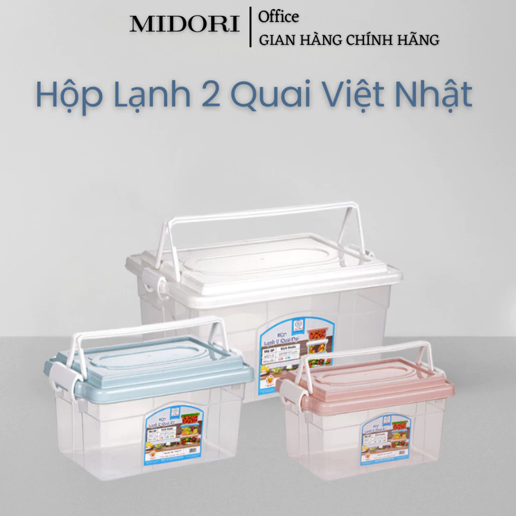 Hộp lạnh 2 quai Việt Nhật 3 size. Hộp đựng thực phẩm,bảo vệ thực phẩm vệ sinh,an toàn. Có quai xách tiện lợi.