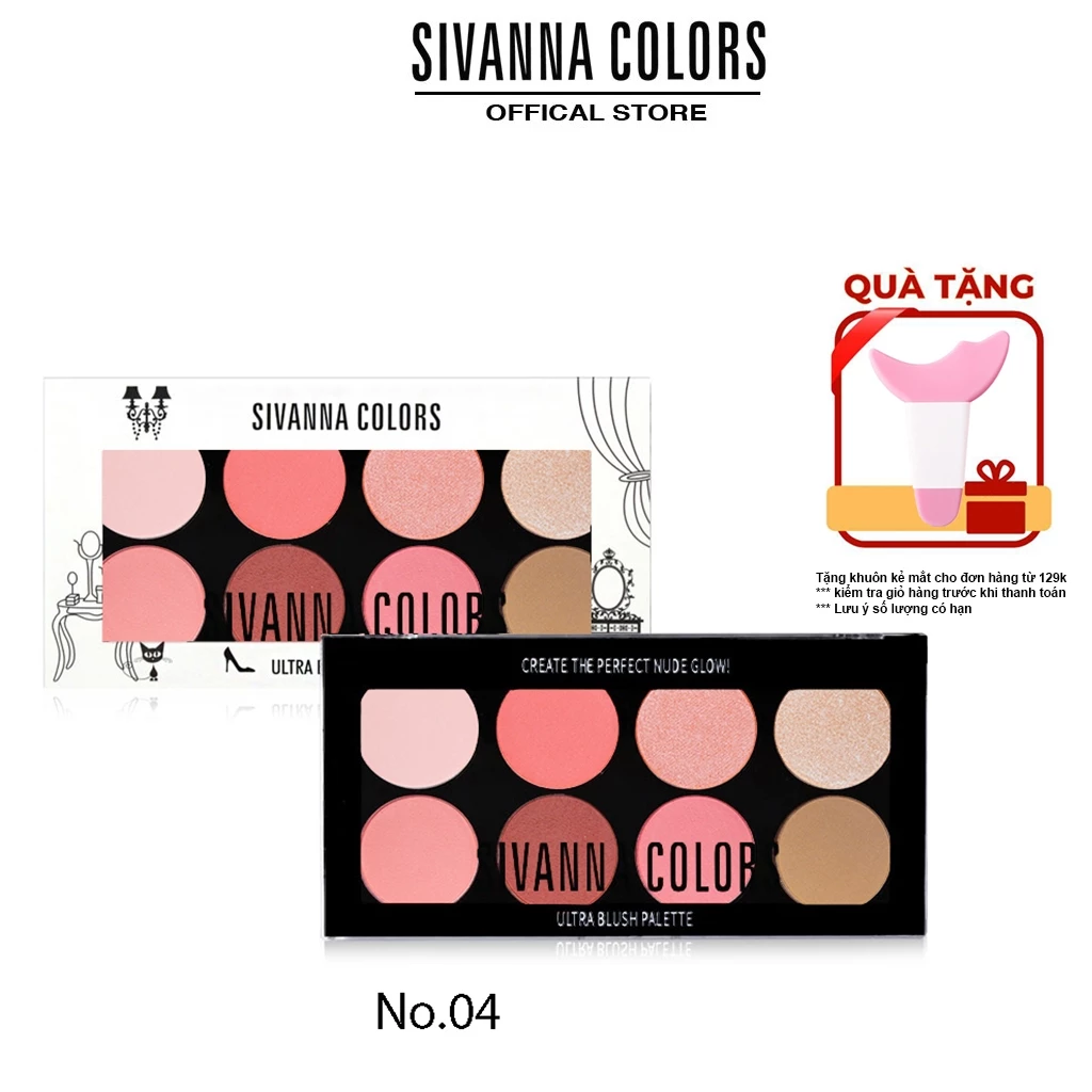 Bảng phấn má / tạo khối / highlight Sivanna Ultra Blush Palette 8 màu trang điểm tiện dụng HF319