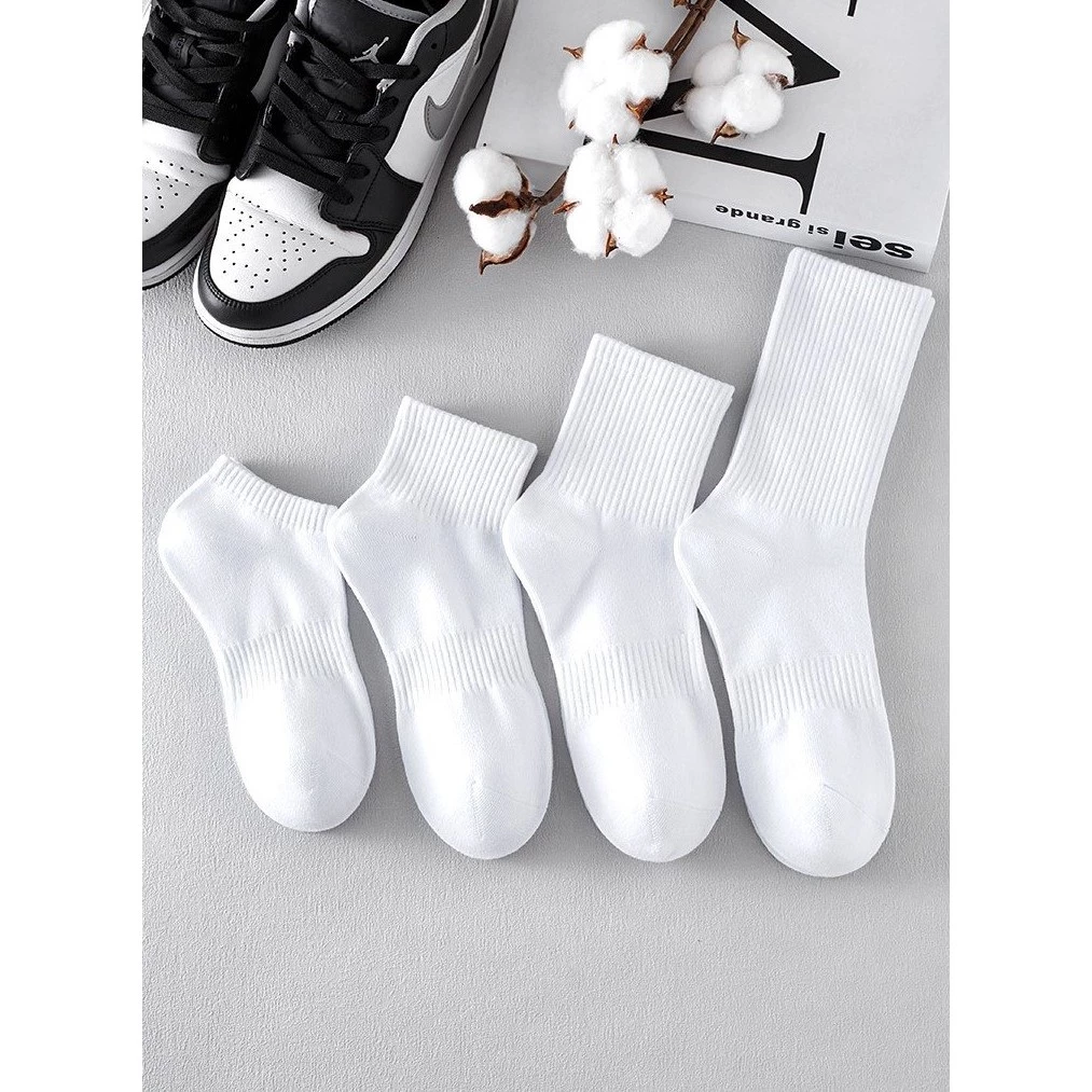 Set 5 Đôi Tất vớ nam nữ Trắng Đen chất liệu co giãn bốn chiều kiểu dáng trơn phong cách hiện đại T02