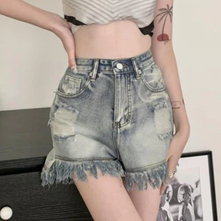 Quần Short Jeans Nữ Tua Rua , Quần Đùi Nữ Tua Rua Chất Liệu Demin Chất Vải Cao Cấp L002