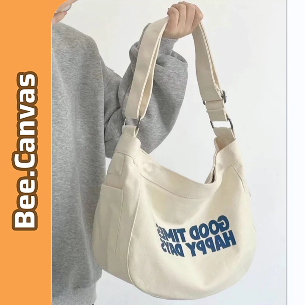 Túi đeo chéo canvas, túi tote vải đeo vai Lucky trơn màu nam nữ Unisex đi học đi chơi đựng vừa laptop Bee Canvas