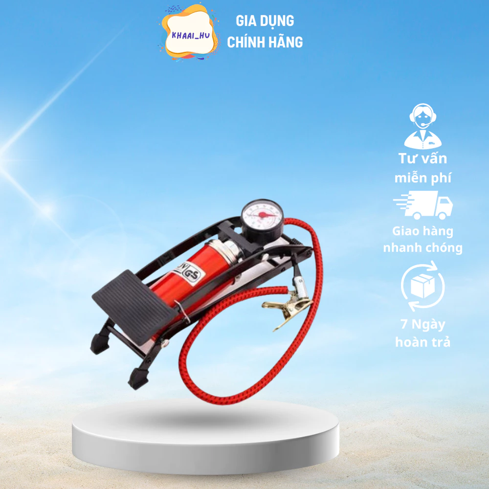 Bơm Đạp Chân Mini 1 Piston Đa Năng Xe Đạp, Xe Máy, Ô Tô, Có Đồng Hồ Đo Áp Suất Tiện Lợi (didooglt )