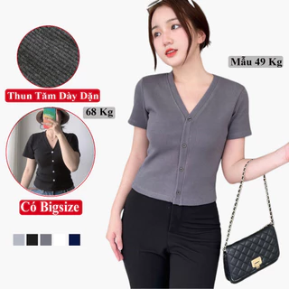 Áo Thun Gân Tăm Nữ Cổ V Tay Ngắn Mùa Hè Madela Có Bigsize, Áo Croptop Thun Gân Tăm Nữ Cổ Tim Vải Gân Tăm Dày Dặn