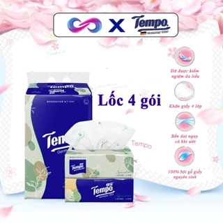 [ Lốc 4 gói ] Khăn Giấy Rút Cao Cấp Tempo, Giấy Ăn  4 Lớp Bền Dai, An Toàn Cho Da - 4 Mùi Hương Dịu Nhẹ Sang Trọng