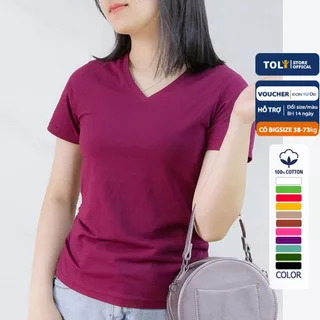 Áo thun trơn nữ cổ tim TOLI 16 màu Form vừa dáng suông, vải cotton 4 chiều mềm mịn - BSA24