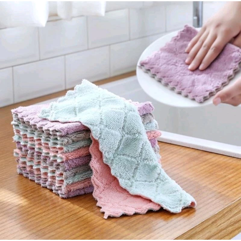 Combo 10 Khăn lau đa năng bếp, bát đĩa, cốc chén thấm nước chống dính dầu mỡ hai mặt