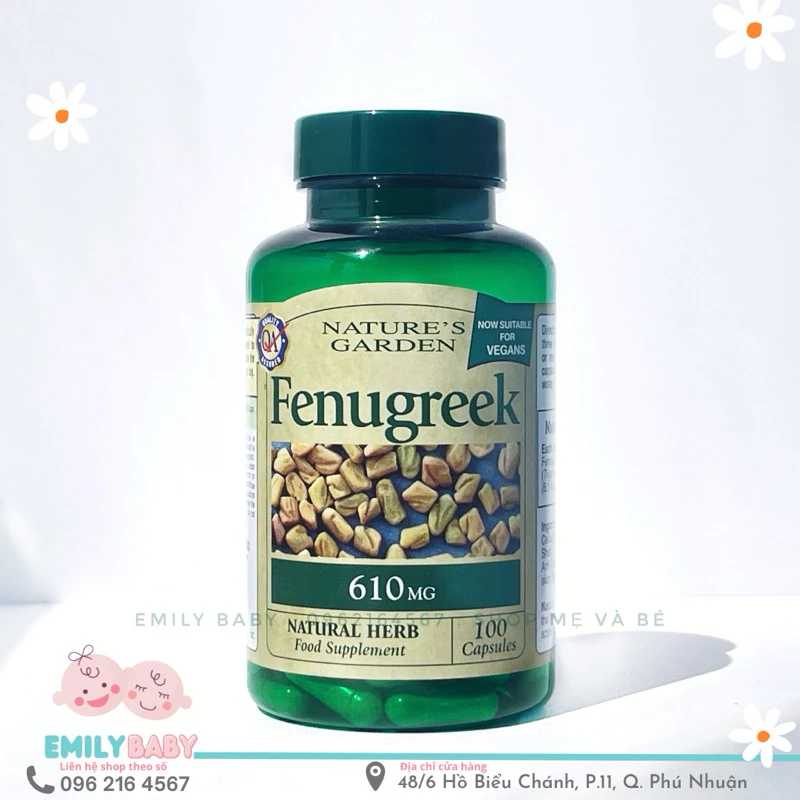 Viên lợi sữa cỏ cà ri Nature’s Garden Fenugreek 610mg của Anh hộp 100 viên