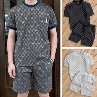 🔥Hot🔥Bộ Cộc GC Chất Vải Cotton Dày Mát, Bộ Quần Áo Cộc Tay Phối Họa Tiết Phong Cách Boy Phố