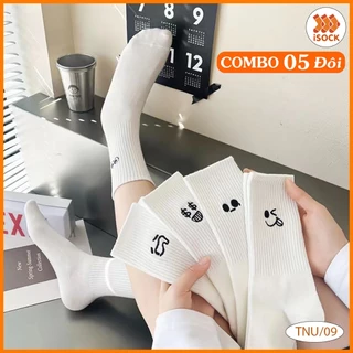 Combo 05 Đôi Tất Nữ Thể Thao Thời Trang Vớ Nữ Hè Cổ Ngắn Trung Cao Dài Cotton Chống Trơn Trượt Giá Rẻ Đen Trắng TNU09