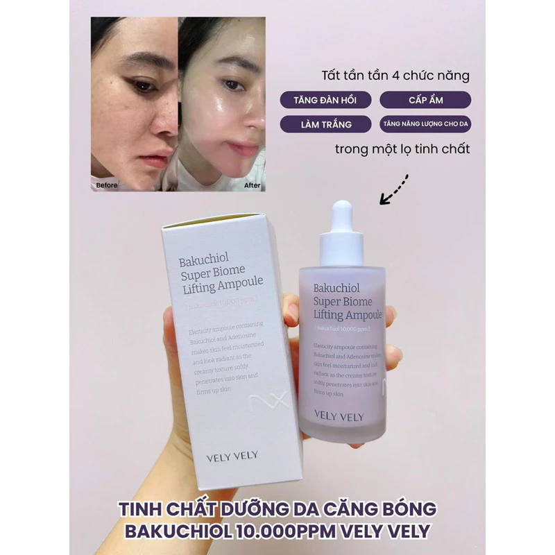 ***Tinh Chất Dưỡng Da Căng Bóng, Giảm Nhăn Bakuchiol 10,000ppm Super Biome Lifting Ampoule Vely Vely