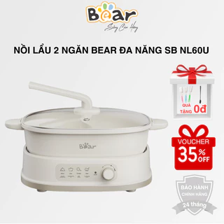 Nồi Lẩu 2 Ngăn Đa Năng Bear SB NL60U - Dung Tích 6L, Kháng Khuẩn Lên Đến 99.99% - Bảo Hành 24 tháng