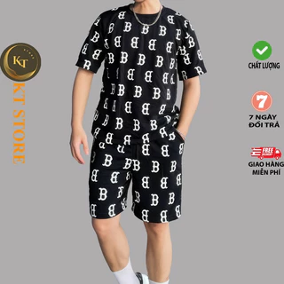 Set đồ bộ mùa hè nam nữ unisex mặc cặp đôi nhóm in chữ B chất thun da cá chân cua thoáng mát, co giãn thoải mái