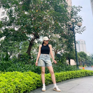 Quần short jeans màu xanh nhạt nữ cá tính viền gấu dáng ngắn cạp cao siêu xinh dễ thương hottrend 2024 GLADY