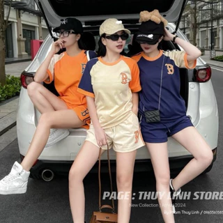 Set bộ nữ áo phông ADI.DA.S Thêu chữ B phối màu Logo ngực thêu hình in lưng to bản mix quần đùi dáng hot 2024 hottrend