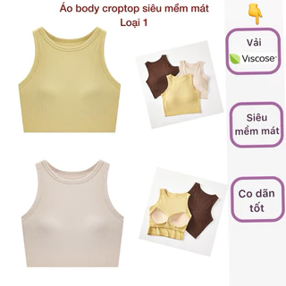 Áo ba lỗ sát nách body croptop, liền đệm ngực vải viscosee siêu mềm mịn, co dãn