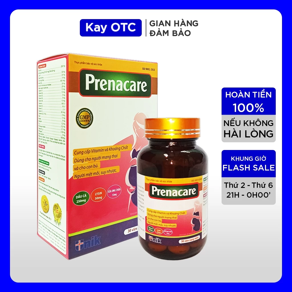 Vitamin Bầu Prenacare 30v Chính Hãng, Bổ sung Acid Folic cho mẹ Bầu và các khoáng chất tổng hợp thiết yếu cho mẹ và bé