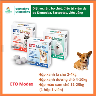 Vemedim ETO Modex - Diệt ve, rận, bọ chét, viêm da do Demodex, Sarcoptes cho chó, hộp 1 viên