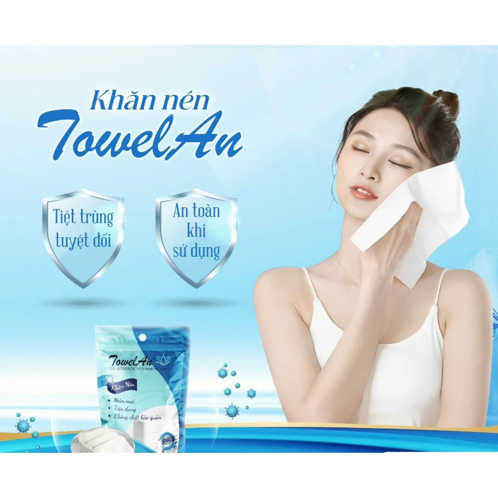 Khăn giấy nén cao cấp An Towel-Loại 1- KT 24x30cm - Mang Đi Du Lịch, Công Tác Tiện Lợi - Gói 20 Viên