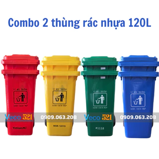 [Combo 2] Thùng rác nhựa 120L Veco 521, 4 màu, có bánh xe có nắp đậy, Nhựa HDPE nguyên sinh