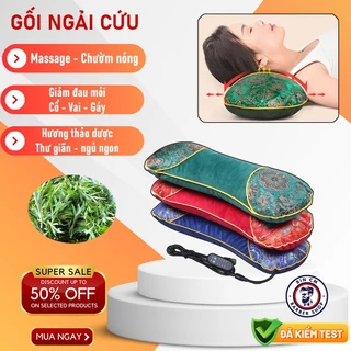 Gối ngải cứu cắm điện Trung Hoa giảm đau mỏi cổ vai gáy, Gối massage chườm nóng hương thảo dược - Gối kê cổ matxa