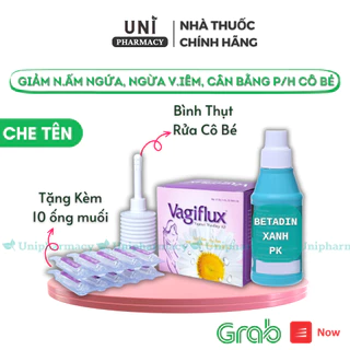 ✔(Tặng Que Kèm Cốc Đựng Chính Hãng) Combo Vagiflux và Betadine Bình rửa vệ sinh phụ nữ  giảm ngứa cho cô bé