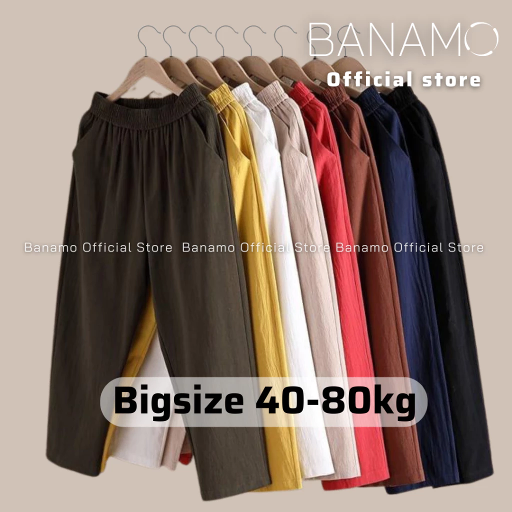 Quần nữ Bigsize Banamo Fashion quần cạp chun lưng thun chất đũi nhẹ thoáng mát mùa hè 823