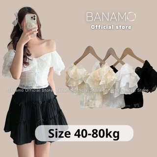 Áo nữ bigsize Banamo Fashion áo trễ vai phối bèo thiết kế chun sau có mút ngực 3916