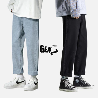 Quần jeans baggy nam ống suông rộng màu xanh, đen vải bò dày dặn T1 - GenZ Store HN