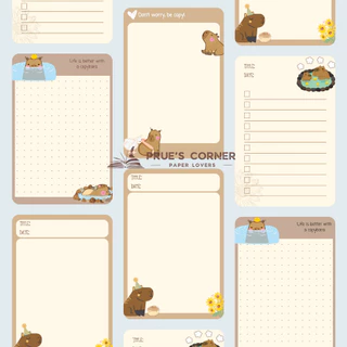 [Prue Corner] Tập 40 tờ giấy ghi chú to-do list hình capybara - Memo pad for home office / junk journal / bujo