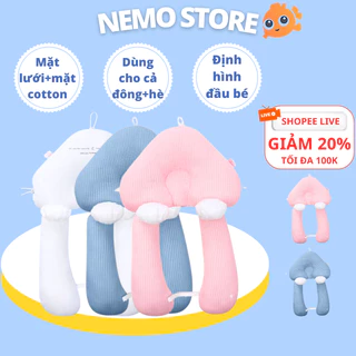 Gối chữ U cho bé sơ sinh NEMO STORE chống giật mình, gối chống bẹp đầu có dây rút điều chỉnh 3 đầu giúp bé ngủ