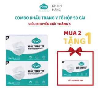 Khẩu Trang Y Tế 4 Lớp Niva [MUA 2 TẶNG 1] Hộp 50 Cái Công Nghệ Meltblown Kháng Khuẩn Lọc Khói Bụi Vi Khuẩn Chuẩn Bộ Y Tế