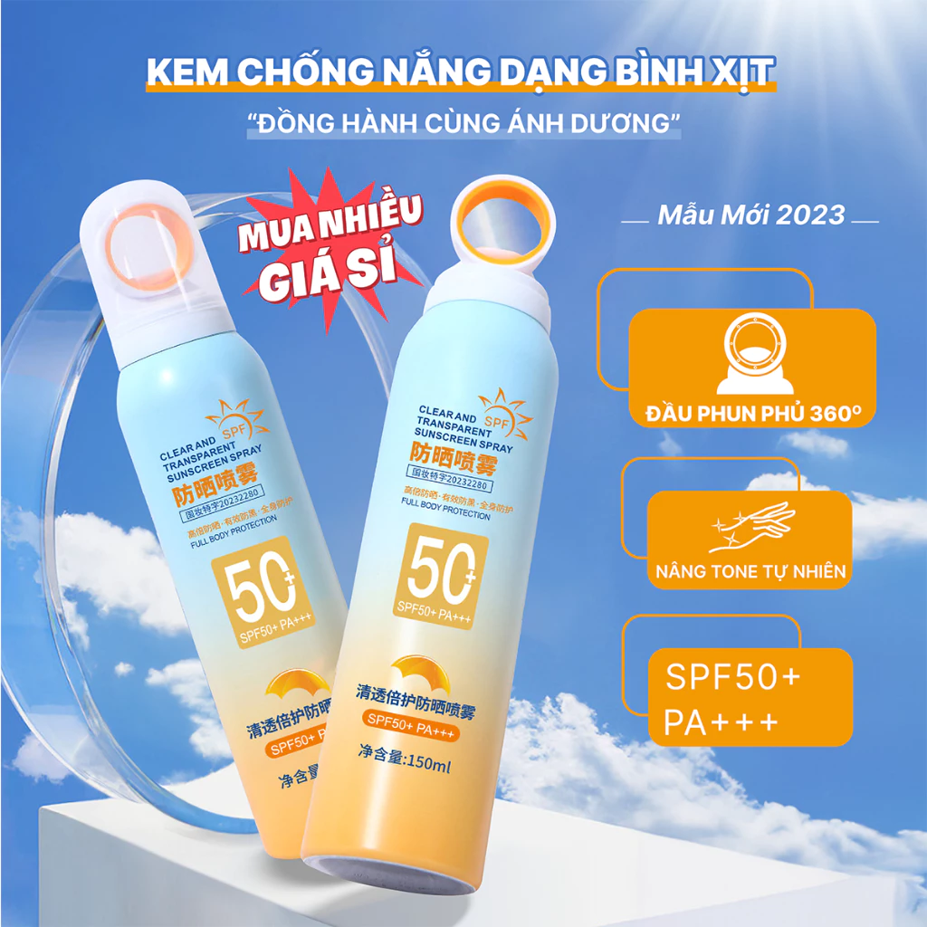 Kem chống nắng dạng bình xịt đầu phủ 360 độ SPF+ PA+++ Mingduo lọ 150ml, dưỡng ẩm, nâng tone da.