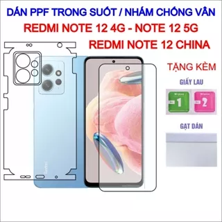 Dán PPF Xiaomi Redmi Note 12 4G, Note 12 5G, Note 12 bản China full lưng viền, màn hình