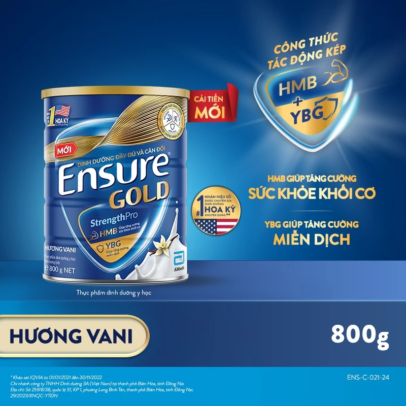 Sữa bột Ensure Gold Abbott hương vani 800g/ 850g