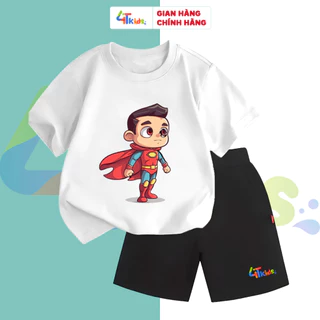 Đồ Bộ Bé Trai In Hình Superman, Bộ Hè Bé Trai Kiểu Dáng Cộc Tay Chất Cotton Co Giãn Thoải Mái 4Tkids 4T0030