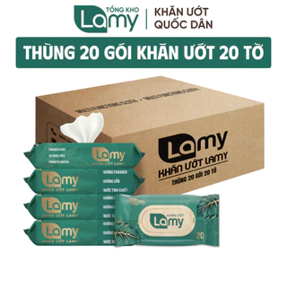 HÀNG CÔNG TY_Thùng 20 gói khăn ướt Lamy  gói 20 tờ không cồn không parabens cao cấp dành cho em bé