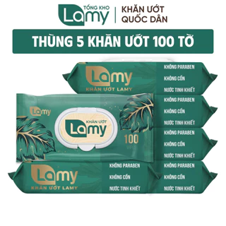 HÀNG CÔNG TY_Combo 5 gói khăn ướt Lamy không cồn không parabens cao cấp dành cho em bé gói 100 tờ