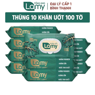 KHO BÌNH THẠNH_Thùng 10 gói khăn ướt Lamy không cồn không parabens cao cấp dành cho em bé gói 100 tờ