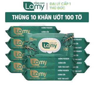 KHO THỦ ĐỨC_Thùng 10 gói khăn ướt Lamy không cồn không parabens cao cấp dành cho em bé gói 100 tờ