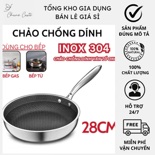 Chảo Chống Dính Vân Tổ Ong Inox 304 28cm - Chảo Chống Xước Chống Gỉ (SANCB28CM)