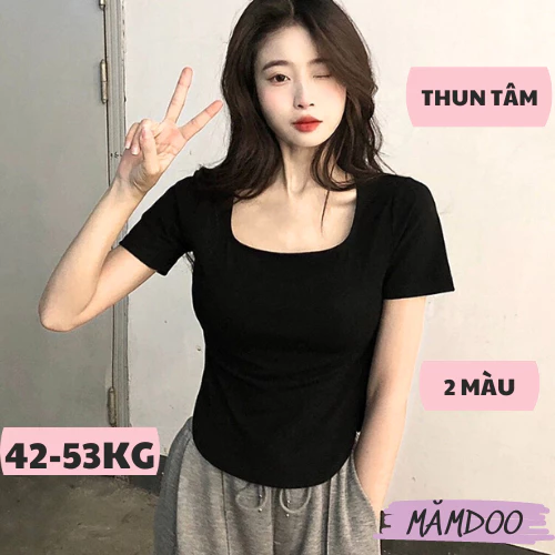 Áo Croptop Nữ Tay Ngắn Cổ Vuông Vạt Bầu Ôm Body, Áo Thun NỮ Kiểu Sexy Chất Thun Gân DÀY MĂMDOO