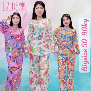 (BIGSIZE 50-90KG) Đồ bộ pijama mặc nhà THUN TĂM LẠNH tay dài quần dài thiết kế cao cấp dành cho bạn nữ