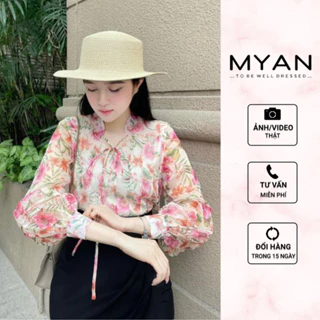 MYAN DESIGN Áo Sơ Mi Tơ Hoa Dài Tay 2 Lớp Chất Liệu Thoáng Mát Thiết Kế Thanh Lịch Avn042406