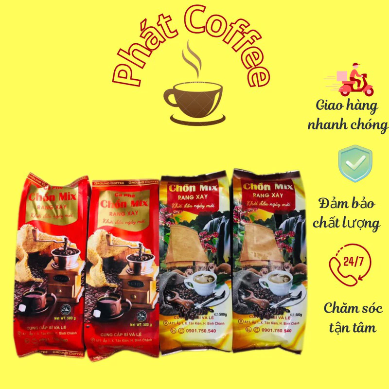 Combo 2kg (4 túi 2 loại )Cà phê TRỘN đặc biệt thơm đậm béo Chồn Mix túi đỏ vàng