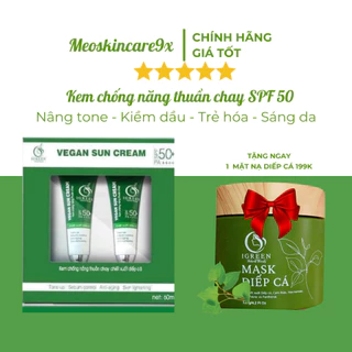 Kem Chống Nắng Igreen, Thuần chay, set 60ml, SPF50+ PA++++, Nâng tone, Dành cho Da Mụn, kèm quà tặng