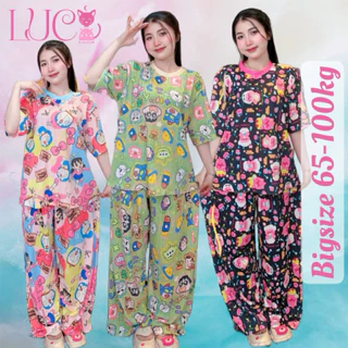 (BIGSIZE 65-100KG) Đồ bộ pijama mặc nhà THUN XỐP NHẬT HOẠT HÌNH hot trend Tay ngắn Quần dài cho bạn nữ