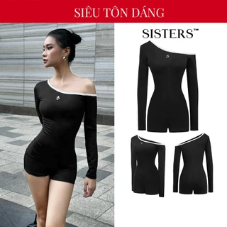 Bodysuit nữ tay dài SISTERS lệch vai màu đen thun gân co giãn ôm sát tôn dáng Zoe SIS-CLUB | SS3-J5
